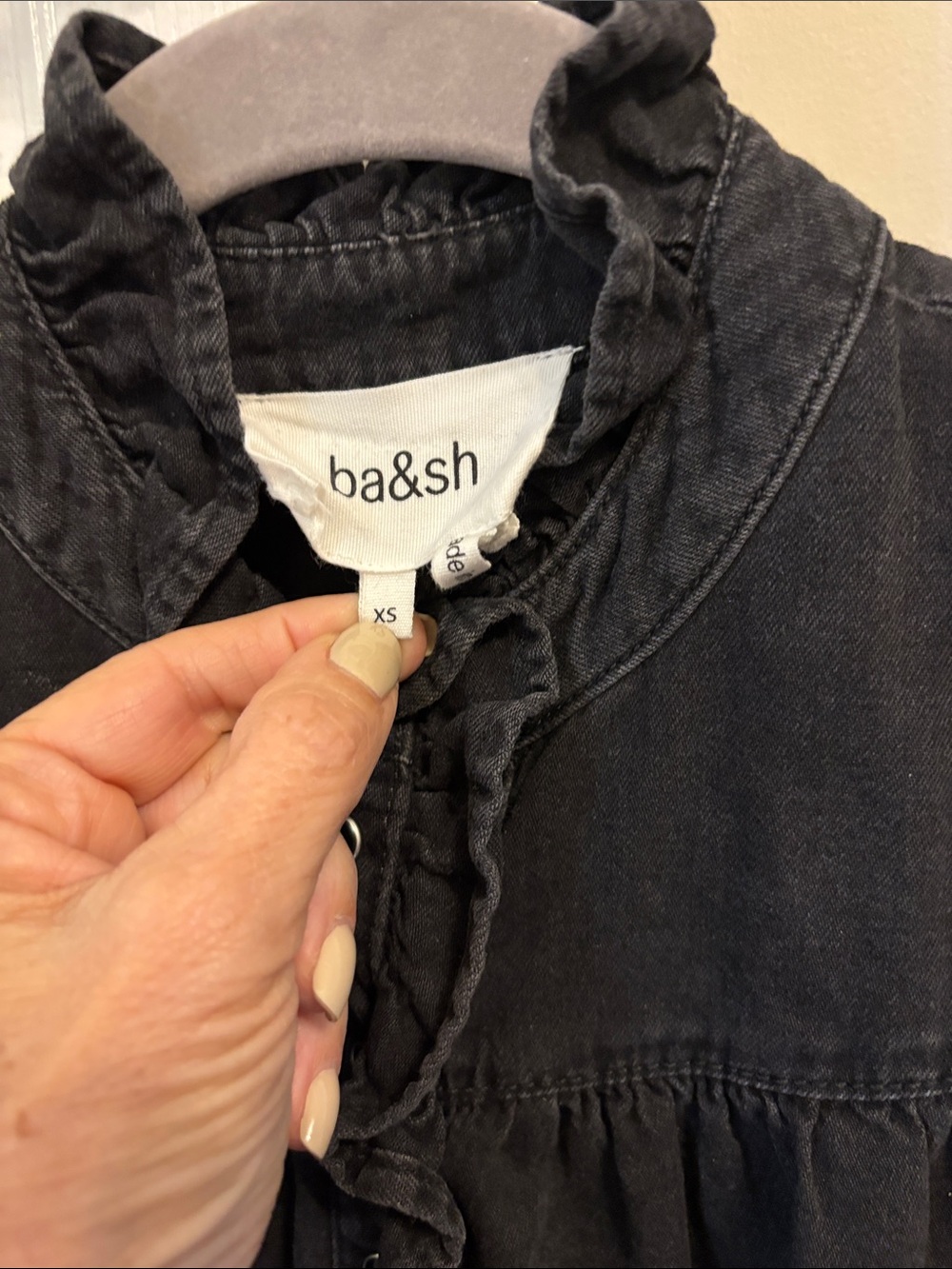ba&sh Washed Black Ruffle-Neck Blouse - Picture 3 of 5